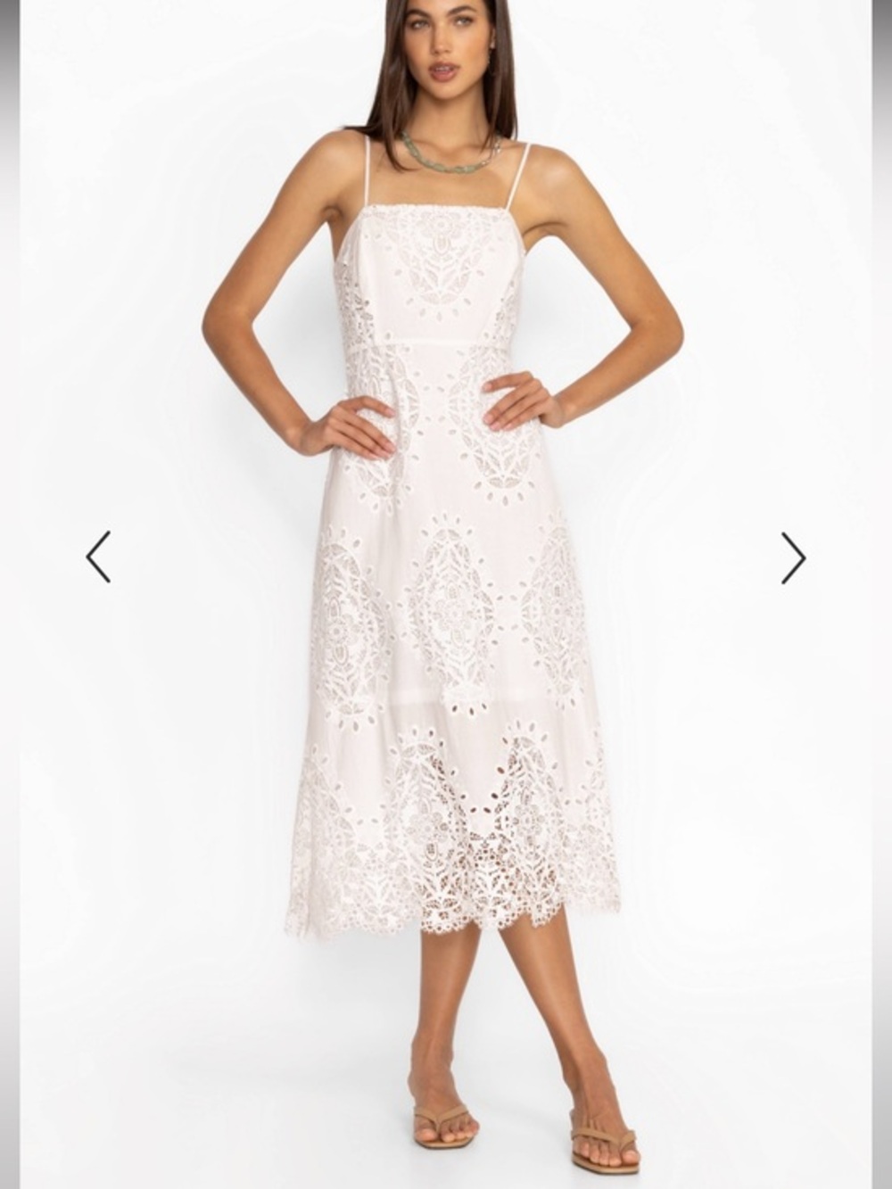 Johnny Was Jade Thalida Eyelet Midi Dress in White Size Small NWT